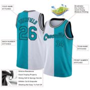 Men's Custom White Teal-Black Authentic Split Fashion Basketball Jersey - Image 2