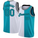 Men's Custom White Teal-Black Authentic Split Fashion Basketball Jersey