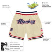 Men's Custom Cream Navy-Red Authentic Throwback Basketball Shorts - Image 2