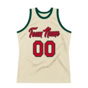 Men's Custom Cream Red-Hunter Green Authentic Throwback Basketball Jersey - Image 3