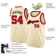 Men's Custom Cream Red-Black Round Neck Rib-Knit Basketball Jersey - Image 2