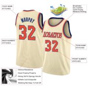 Men's Custom Cream Orange-Royal Round Neck Rib-Knit Basketball Jersey - Image 2