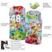 Men's Custom Scratch Graffiti Pattern-White Light Blue 3D Basketball Jersey - Image 2