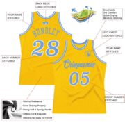 Men's Custom Gold Light Blue-White Authentic Throwback Basketball Jersey - Image 5