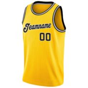 Men's Custom Gold Black-White Round Neck Rib-Knit Basketball Jersey - Image 4