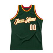 Men's Custom Hunter Green White-Red Authentic Throwback Basketball Jersey - Image 3