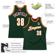 Men's Custom Hunter Green White-Red Authentic Throwback Basketball Jersey - Image 4