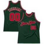 Men's Custom Hunter Green Red-Black Authentic Throwback Basketball Jersey