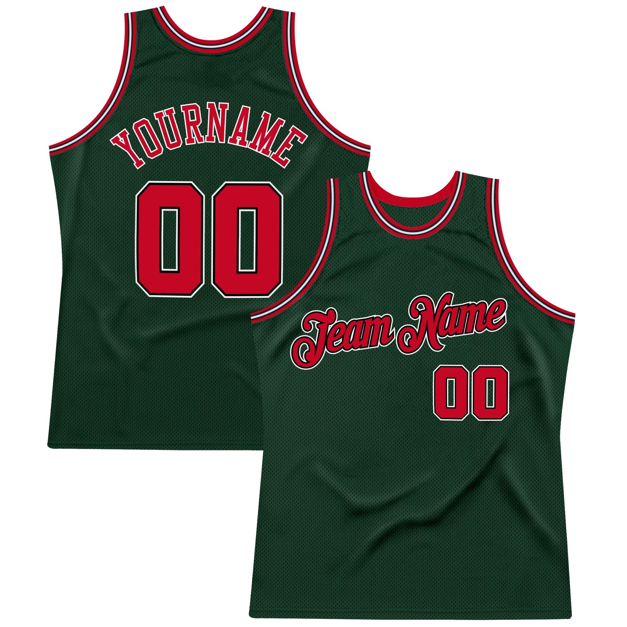 29 (3) Men's Custom Hunter Green Red-Black Authentic Throwback Basketball Jersey - Image 1