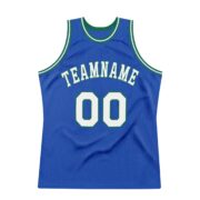 Men's Custom Blue White-Kelly Green Authentic Throwback Basketball Jersey - Image 5