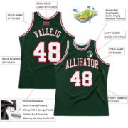 Men's Custom Hunter Green White-Red Authentic Throwback Basketball Jersey - Image 3