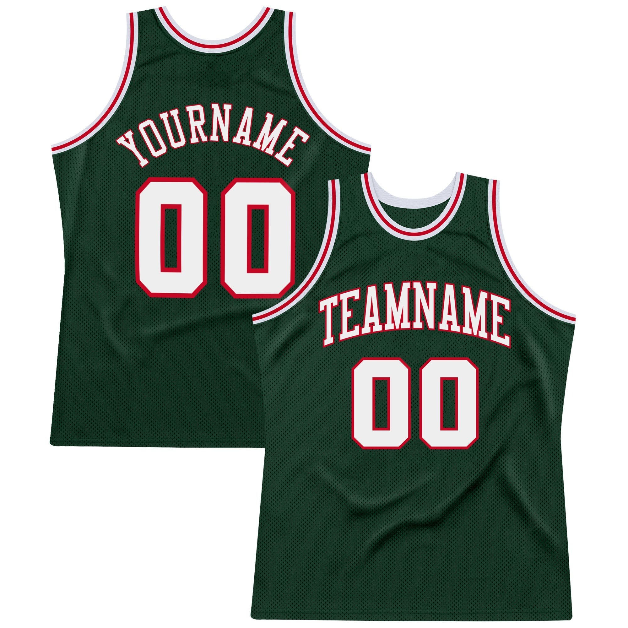 30 (3) Men's Custom Hunter Green White-Red Authentic Throwback Basketball Jersey - Image 1