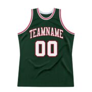 Men's Custom Hunter Green White-Red Authentic Throwback Basketball Jersey - Image 4