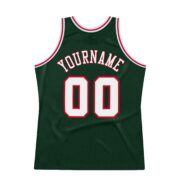 Men's Custom Hunter Green White-Red Authentic Throwback Basketball Jersey - Image 5