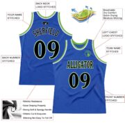 Men's Custom Blue Black-Neon Green Authentic Throwback Basketball Jersey - Image 3