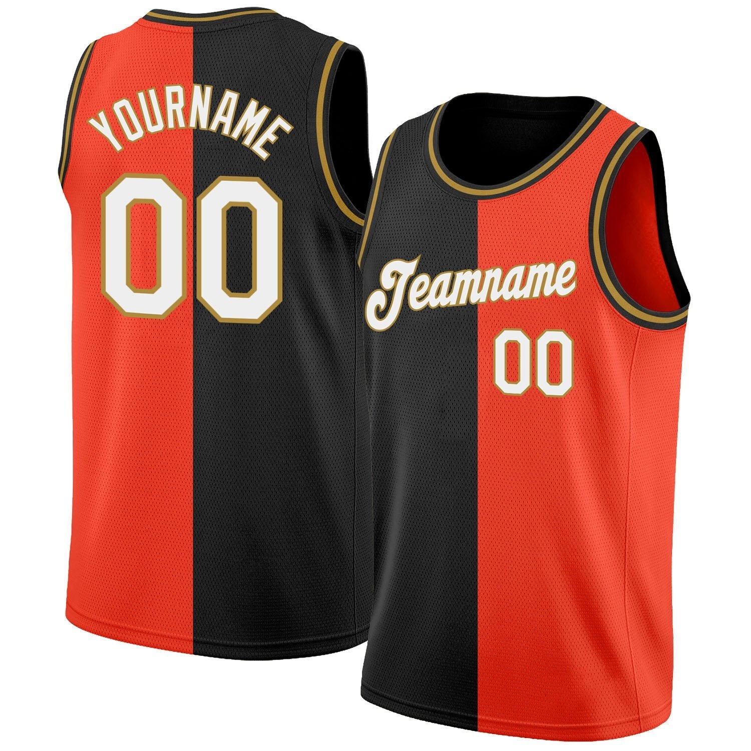 9 (2) Men's Custom Orange White-Black Authentic Split Fashion Basketball Jersey - Image 1